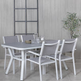 Jídelní stůl Virya - bílá Alu / šedé sklo - malý stůl + stohovací židle Copacabana - bílá/šedá_4