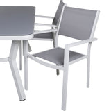 Jídelní stůl Virya - bílá Alu / šedé sklo - malý stůl + stohovací židle Copacabana - bílá/šedá_4