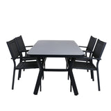 Jídelní stůl Virya - BLACK Alu / šedé sklo - malý stůl + stohovací židle Copacabana - Black/Black_4