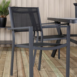 Jídelní stůl Virya - BLACK Alu / šedé sklo - malý stůl + stohovací židle Copacabana - Black/Black_4