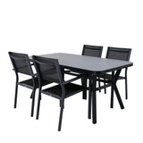 Jídelní stůl Virya - BLACK Alu / šedé sklo - malý stůl + stohovací židle Copacabana - Black/Black_4