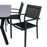 Jídelní stůl Virya - BLACK Alu / šedé sklo - malý stůl + stohovací židle Copacabana - Black/Black_4