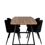 Jídelní stůl Inca - 160/200*85*H75 - Dub / Černá + Sametová jídelní židle - Černá / Černá_4