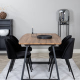 Jídelní stůl Inca - 160/200*85*H75 - Dub / Černá + Sametová jídelní židle - Černá / Černá_4