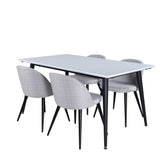 Jídelní stůl Jimmy , černá bílá HPL + sametová jídelní křeslo , černé nohy , světle šedá látka_4