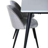 Jídelní stůl Jimmy , černá bílá HPL + sametová jídelní křeslo , černé nohy , světle šedá látka_4