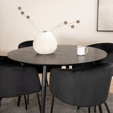 Jídelní stůl Dipp - 115 cm - černá dýha / celé černé nohy + židle Berit - černá / černý samet_4