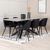 Jídelní stůl Piazza, černá šedá dýha + sametová jídelní židle, černé nohy, černá látka_6