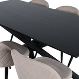 Jídelní stůl Piazza – černá / černá dýha + židle se sametovými stehy – černá / béžová látka (polyesterové prádlo)_6