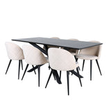 Jídelní stůl Piazza – černá / černá dýha + židle se sametovými stehy – černá / béžová Velvet_6