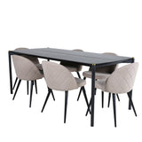 Jídelní stůl Pelle - Černá / černá Židle Black+Velvet Stitches - Černá / Béžová látka (polyesterové prádlo)_6