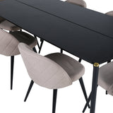 Jídelní stůl Pelle - Černá / černá Židle Black+Velvet Stitches - Černá / Béžová látka (polyesterové prádlo)_6