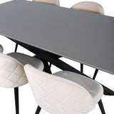 Jídelní stůl Piazza – černá/šedá dýha+židle sametové stehy – černá/béžová Velvet_6