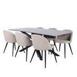 Jídelní stůl Piazza – černá / šedá dýha + židle se sametovými stehy – černá / béžová látka (polyesterové prádlo)_6