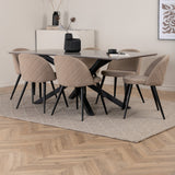 Jídelní stůl Piazza – černá / šedá dýha + židle se sametovými stehy – černá / béžová látka (polyesterové prádlo)_6