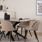 Jídelní stůl Piazza – černá / šedá dýha + židle se sametovými stehy – černá / béžová látka (polyesterové prádlo)_6