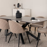 Jídelní stůl Piazza – černá / šedá dýha + židle se sametovými stehy – černá / béžová látka (polyesterové prádlo)_6