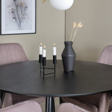 Jídelní stůl Dipp - 115 cm - Černá dýha / černé nohy s mosazným dipp + Komfortní jídelní židle 2-balení - Černé nohy / Dusty Pink Cordutoy _4