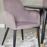 Jídelní stůl Dipp - 115 cm - Černá dýha / černé nohy s mosazným dipp + Komfortní jídelní židle 2-balení - Černé nohy / Dusty Pink Cordutoy _4