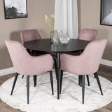 Jídelní stůl Dipp - 115 cm - Černá dýha / Celé černé nohy + Komfortní jídelní židle 2-balení - Černé nohy / Dusty Pink Cordutoy _4