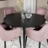 Jídelní stůl Dipp - 115 cm - Černá dýha / Celé černé nohy + Komfortní jídelní židle 2-balení - Černé nohy / Dusty Pink Cordutoy _4