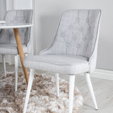 Plaza Runt Matbord - Ek-Look / Vit - ø100*H75 + Jídelní židle Velvet Deluxe - Bílé nohy - Světle šedá látka _4