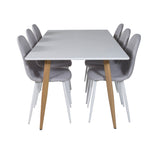 Polar Matbord - Ek-Look / Vit- 180*90*H75 +Jídelní židle Polar - Bílé nohy - Světle šedá látka _6