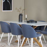 Piazza Matbord - Ek-look / Vit - 180*90*75 +Velvetová jídelní židle - Bílé nohy - Modrá látka _6