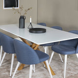 Piazza Matbord - Ek-look / Vit - 180*90*75 +Velvetová jídelní židle - Bílé nohy - Modrá látka _6