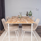 Cirebon Jídelní stůl 200*90cm - Teak / Bílá+Cirebon Jídelní židle - Bílá / Bílá