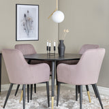 Jídelní stůl Dipp - 115 cm - Černá dýha / černé nohy s mosazným dippem + Komfortní jídelní židle - černé nohy / Dusty Pink Manšestr _4