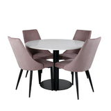 Jídelní stůl Razzia 106cm -Bílá Terazzo / Černá +Leone jídelní židle - Černé nohy / Dusty PinkCorduroy _4