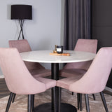 Jídelní stůl Razzia 106cm -Bílá Terazzo / Černá +Leone jídelní židle - Černé nohy / Dusty PinkCorduroy _4