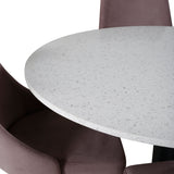 Jídelní stůl Razzia 106cm -Bílá Terazzo / Černá +Leone jídelní židle - Černé nohy / Dusty PinkCorduroy _4