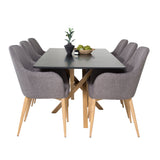 Piazza Matbord - Ek-look / svart - 180*90*75 +Comfort - Jídelní židle - Dub/tmavě šedá _6