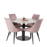 Jídelní stůl Razzia 106 cm - Šedá Terazzo / Černá + jídelní židle Leone - Černé nohy / Dusty PinkCorduroy _4