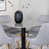 Jídelní stůl Razzia 106cm - Šedá Terazzo / BlackVelvet Deluxe jídelní židle - Br