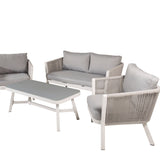 Virya Lounge set (3+2+1) Bílý alu / Šedé lano / šedý polštář
