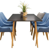 Polar Matbord - Ek-Look / Svart- 180*90*H75 +Plaza - Jídelní židle - Modrá / Dub _6