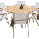 Mexico matbord ø140 - vit / teak+Mexico Karmstol (stapelbar) - Vit / teak _6