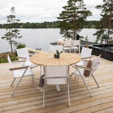 Mexico matbord ø140 - vit / teak+Mexico Karmstol (stapelbar) - Vit / teak _6