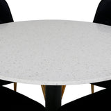 Jídelní stůl Razzia 106 cm -Bílá Terazzo / Černá - Sametová luxusní židle - Černá/matná mosaz noha 4