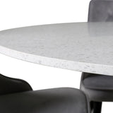 Jídelní stůl Razzia 106 cm - Bílá Terazzo / Černá+Velvet Deluxe Jídelní židle - Černé nohy / Světle šedá samet_4