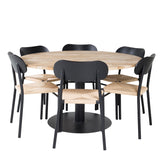 Kruhový stůl Cirebon - 140 cm - Teak / Černá + Jídelní židle Polly - Černá / Přírodní _6
