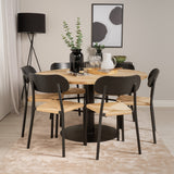 Kruhový stůl Cirebon - 140 cm - Teak / Černá + Jídelní židle Polly - Černá / Přírodní _6
