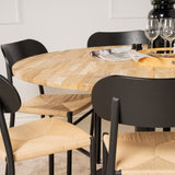 Kruhový stůl Cirebon - 140 cm - Teak / Černá + Jídelní židle Polly - Černá / Přírodní _6