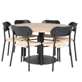 Kruhový stůl Cirebon - 140 cm - Teak / Černá + Jídelní židle Polly - Černá / Přírodní _6