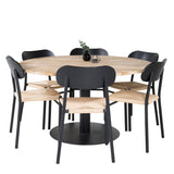 Kruhový stůl Cirebon - 140 cm - Teak / Černá + Jídelní židle Polly - Černá / Přírodní _6