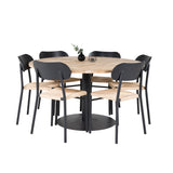 Kruhový stůl Cirebon - 140 cm - Teak / Černá + Jídelní židle Polly - Černá / Přírodní _6