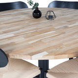Kruhový stůl Cirebon - 140 cm - Teak / Černá + Jídelní židle Polly - Černá / Přírodní _6